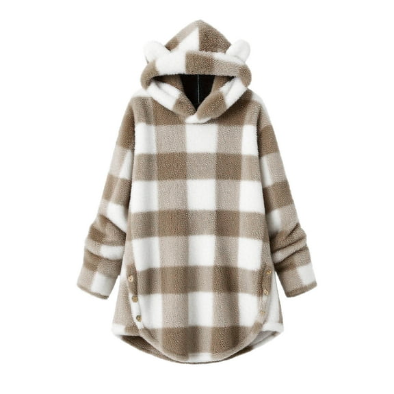 IVEYRTF Childrens Double Sided Lightweight Hoodie Long Sleeve Pullover Winter Warm Fashion Plaid Tops for Boys and Girls Cozy Soft Outerwear(Khaki,12-13 Years)