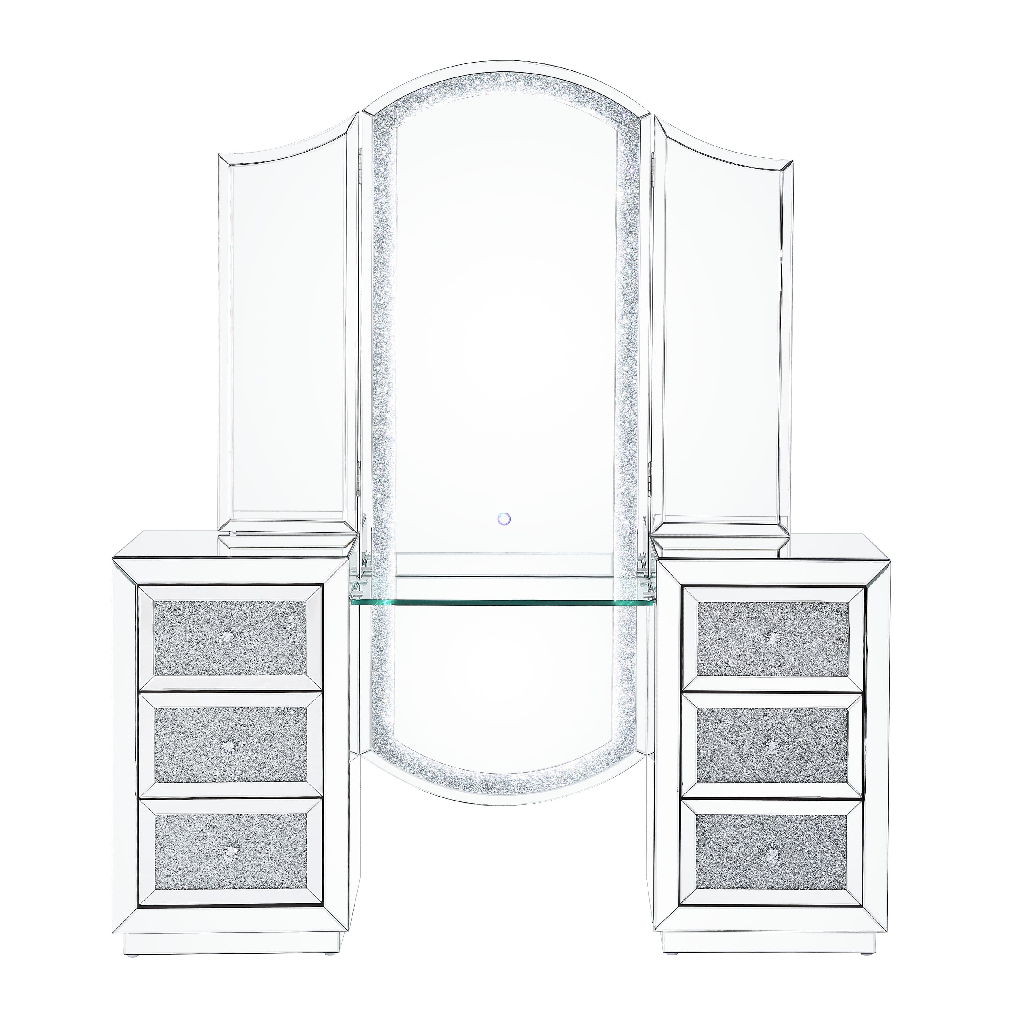 Noralie Vanity Desk in LED, Mirrored & Faux Diamonds