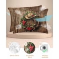 thumbnail image 2 of Hokiten Pillow Cases Queen Size Set of 2, Couch Pillow Covers, Western Christmas Satin Pillowcases with Zipper for Hair/Skin, Pillow Protector Cover, Vintage Xmas Botanical Wreath 20x30 Inches, 2 of 6