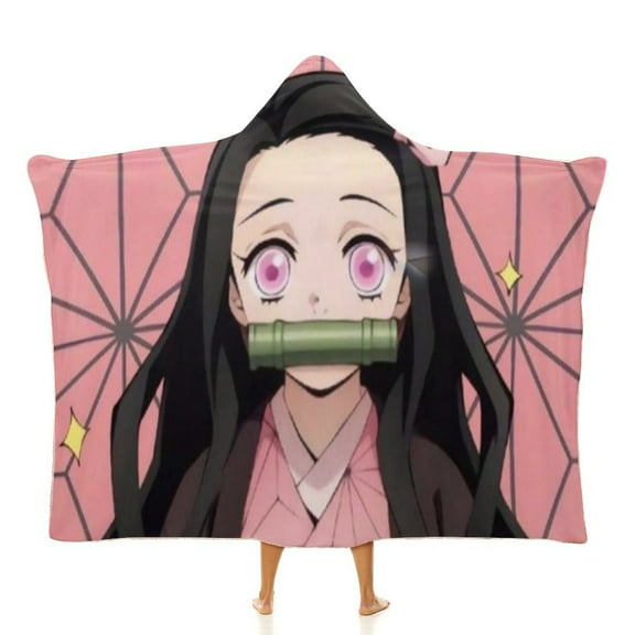 Kamado Nezuko Wearable Blanket Cloak Arctic Velvet Hooded Blanket Soft Fuzzy Hoodie Blanket Cape for Adults Kids 40"x50"