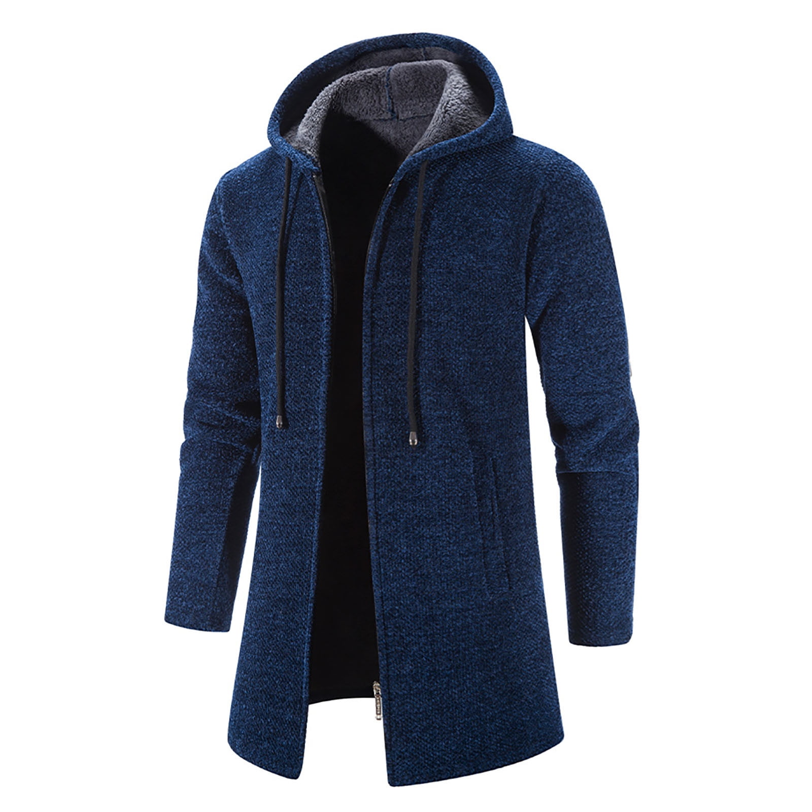 Odeerbi Trench Coats for Men Mid-length Hooded Jacket Windbreaker Solid Solor Casual Anoraks Navy