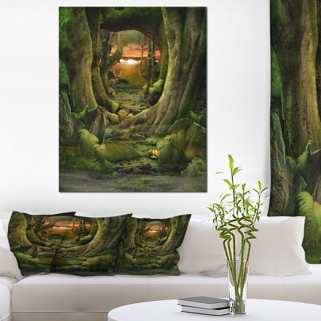 Tunnel du Paradis Vert - Toile d'Art Mural de Paysage Moderne