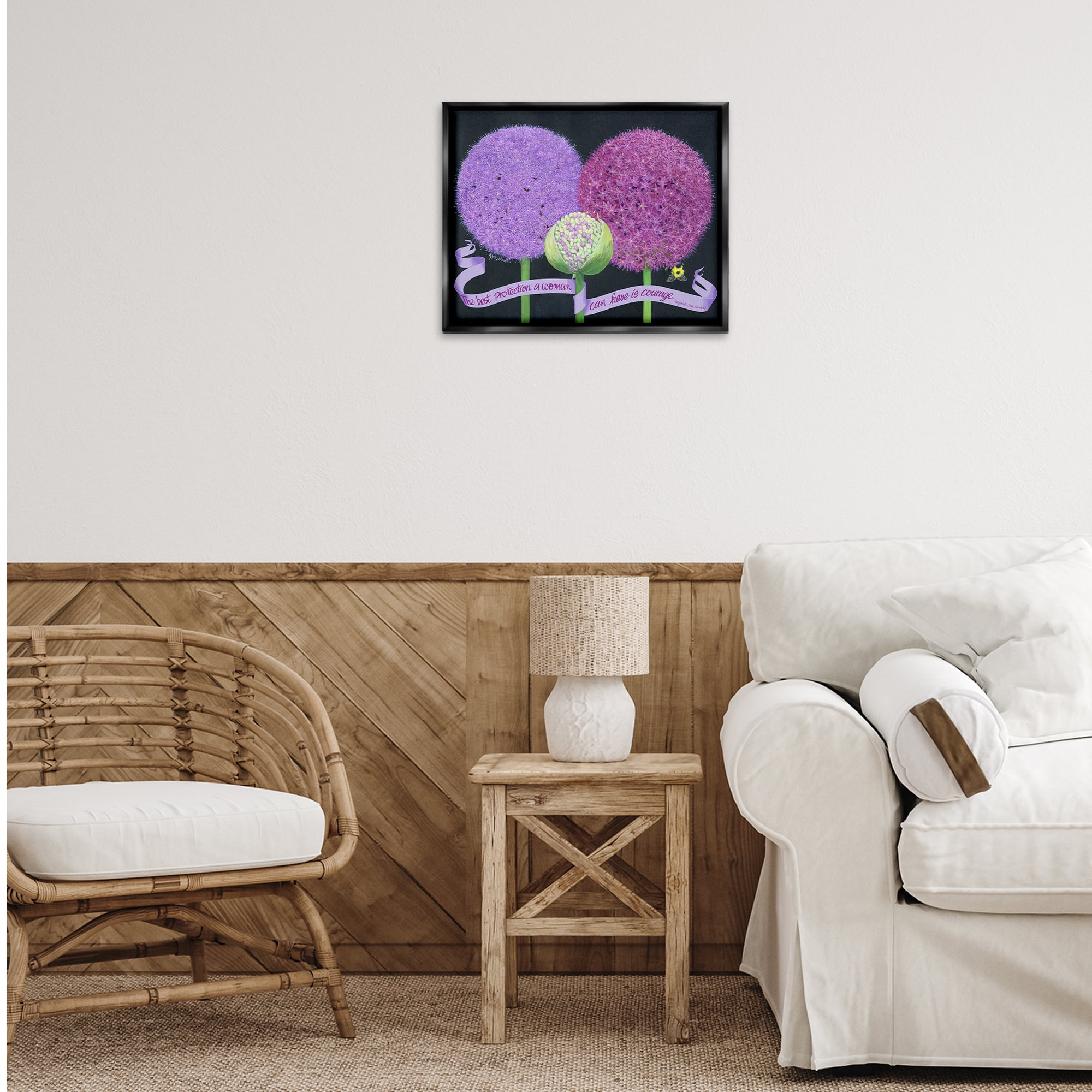 Stupell Industries Feminine Courage Quote Botanical & Floral Painting Black Floater Framed Art Print Wall Art, 21 x 17