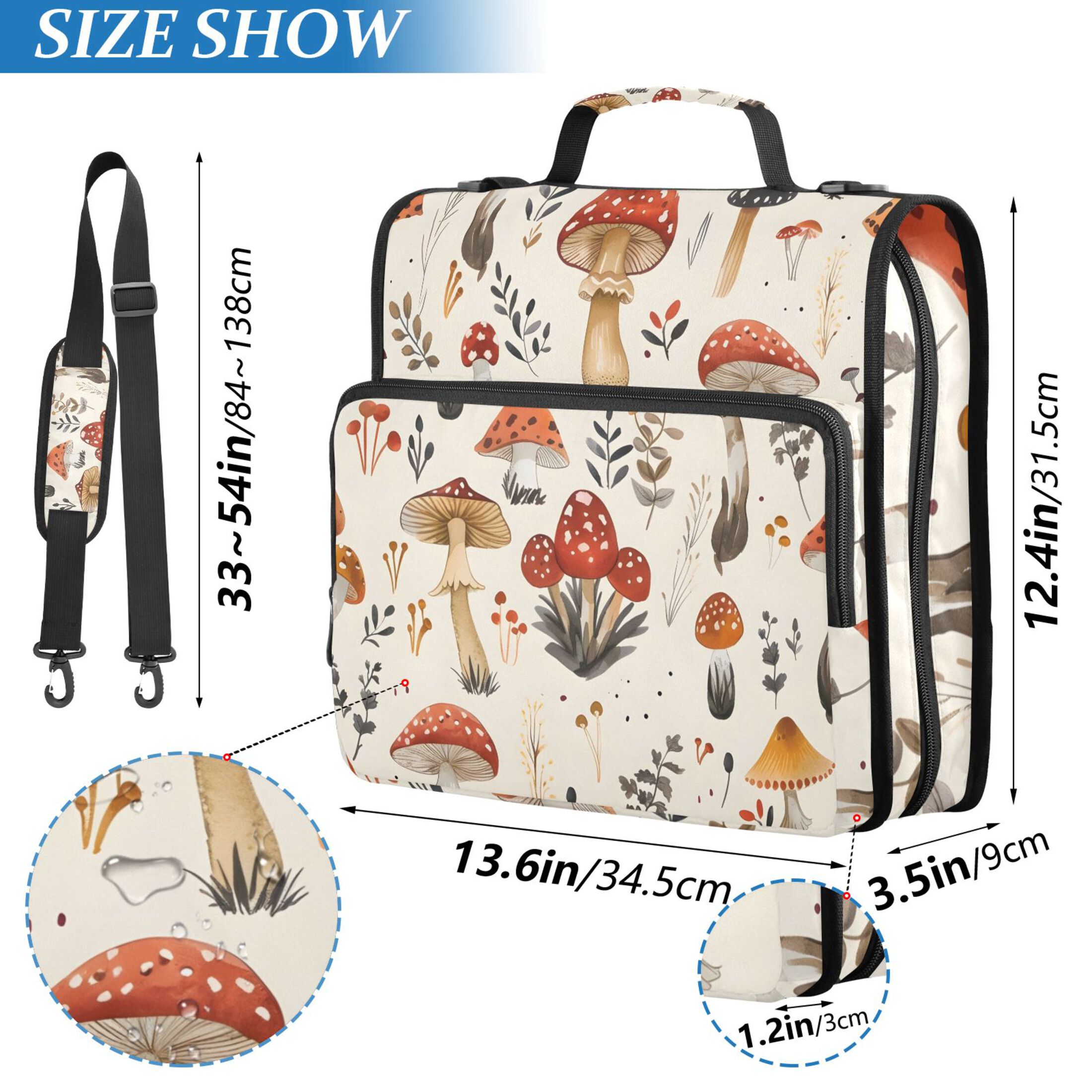 ALAZA Zipper Binder Cute Mushroom 3 Ring Trapper Keeper File Folder Organizer Bag