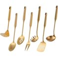 thumbnail image 1 of 7 Pcs Round Handle Cooking Utensil Set, 304 Stainless Steel Gold Titanium Plated Cookware Sets with Public Fork/Spoon, Potato Mashers, Slotted Spatula, Soup Ladle, Pasta Server, Kitchen Tool Gadget, 1 of 7