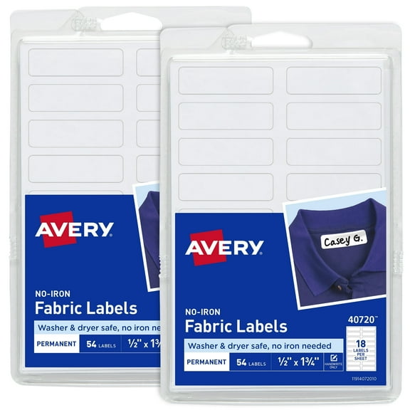 Avery No-Iron Fabric Labels, 1/2" x 1-3/4", (2 Pack of 40720)