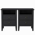 thumbnail image 2 of Heynemo Black Fluted Nightstand with 2 Drawers Set of 2, Modern Wooden Sofa Table for Small Spaces, Tall End Table for Bedroom, Living Room, 2 of 7