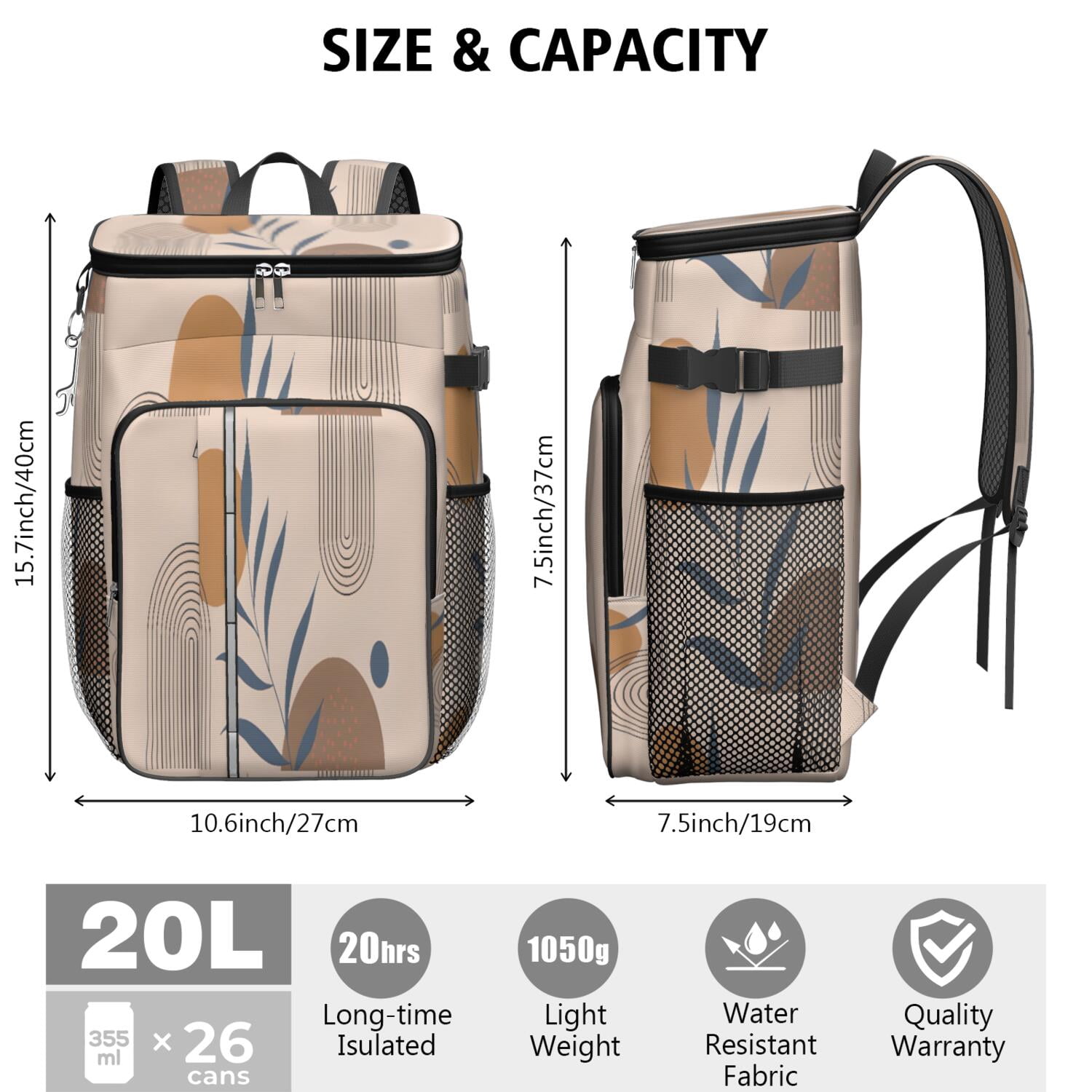 Travel Cooler Bag - Boho Bohemian Art Camping Beer Cooler Backpack with Bottle Opener- Waterproof Insulated Picnic Backpacks - Cooler Bag for Beach