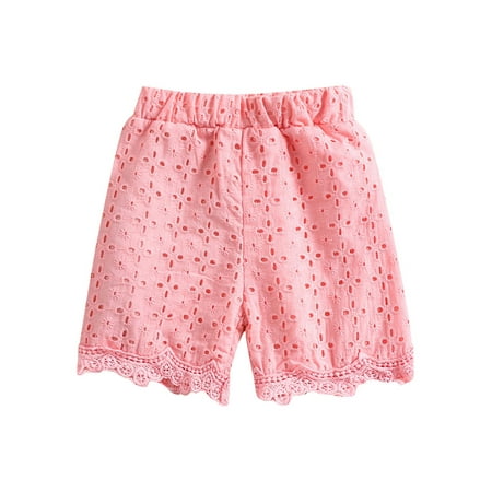 

VISgogo Baby Girls Sweet Style Shorts Summer Toddlers Hollow Flower Pattern Elastic Waist Lace Short Trousers Children Casual Clothes