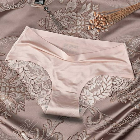 

NEGJ Women Breathable Ice Silk Texture Seamless Brief Briefs Panties Women s Mid Waist Lace Ladies Panties