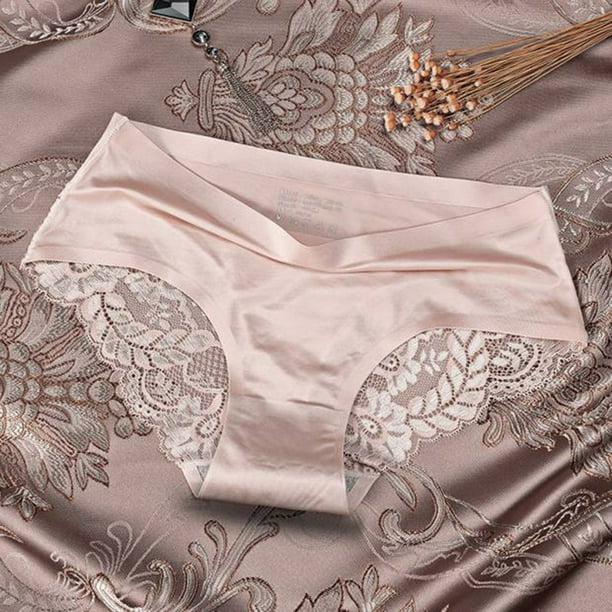 Aligament Women Breathable Ice Silk Texture Seamless Brief Briefs Panties  Women's Mid Waist Lace Ladies Panties