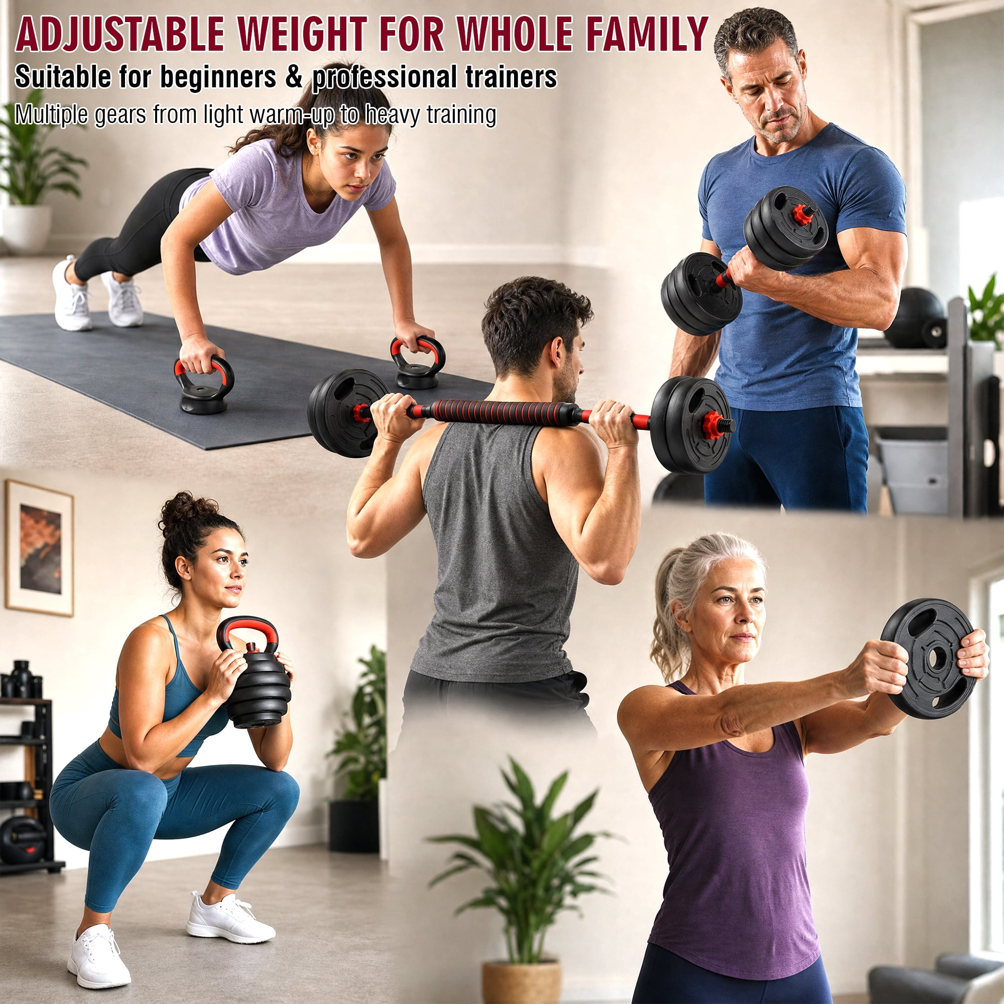 Leumius Adjustable Dumbbell Set,66LBS 4-in-1 Adjustable Weights Dumbbells, Barbell, Kettlebells with Anti-slip Silicone Grip,Weight Set for Home Gym Suit both Men and Women,Black