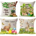 thumbnail image 1 of 4 Pcs Joyeuses Pâques Printemps Salutations Rabbit avec Œufs Vert Coton Lin Housse de Coussin Décorative 18 Pouces Carrée, 1 of 5