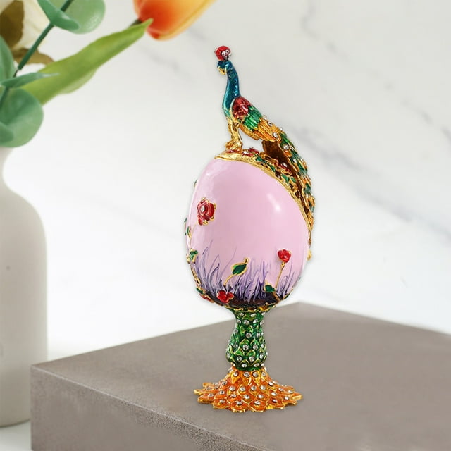 Xihbxyly Decoración de Pascua para El Hogar, Exquisita Pintura Esmaltada Artesanal de Metal, Adornos de Diamantes de Imitación, Elegante Caja de Regalo, Pieza de Exhibición Versátil, Perfecta para Ce