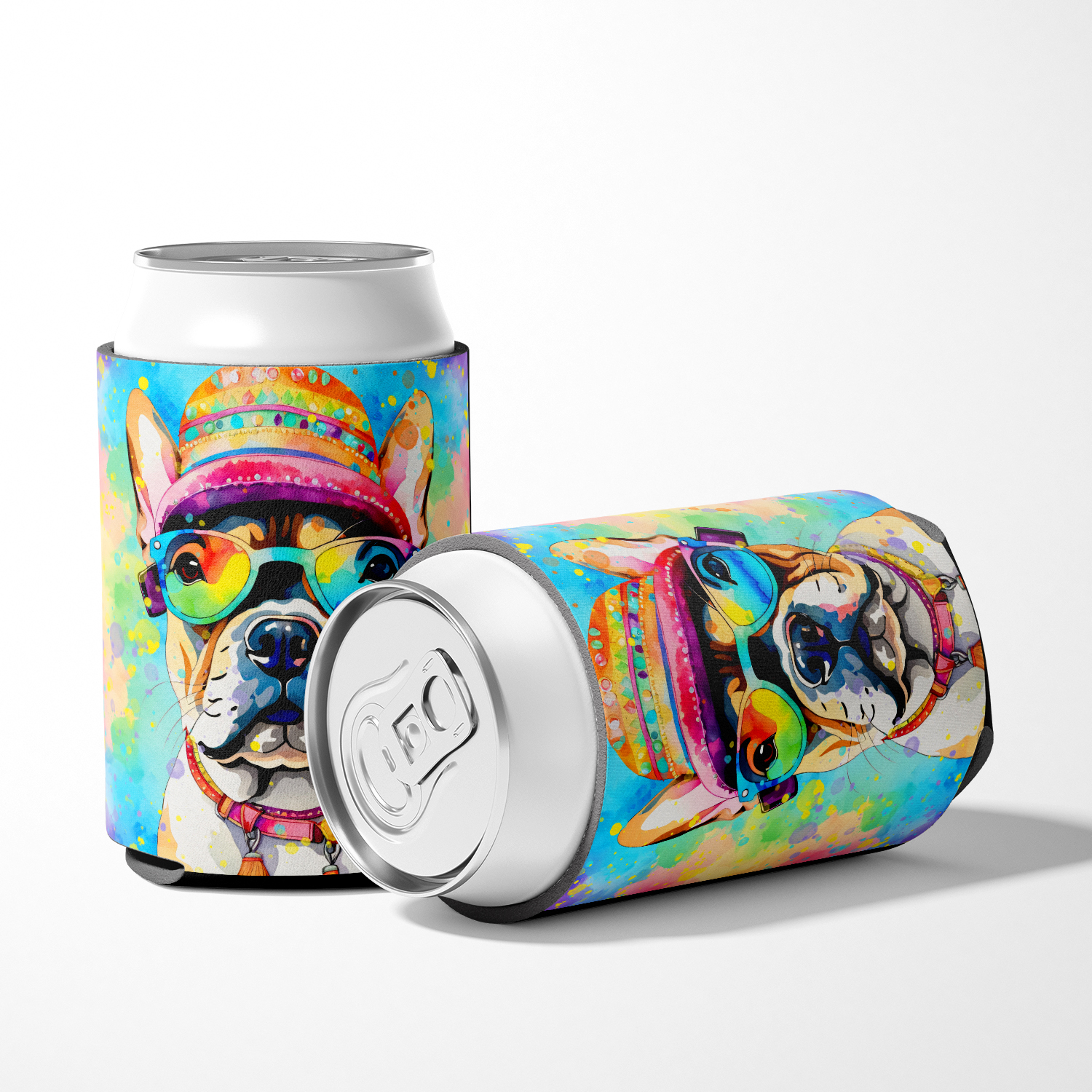 French Bulldog Hippie Dawg Can or Bottle Hugger 3 in x 5 in