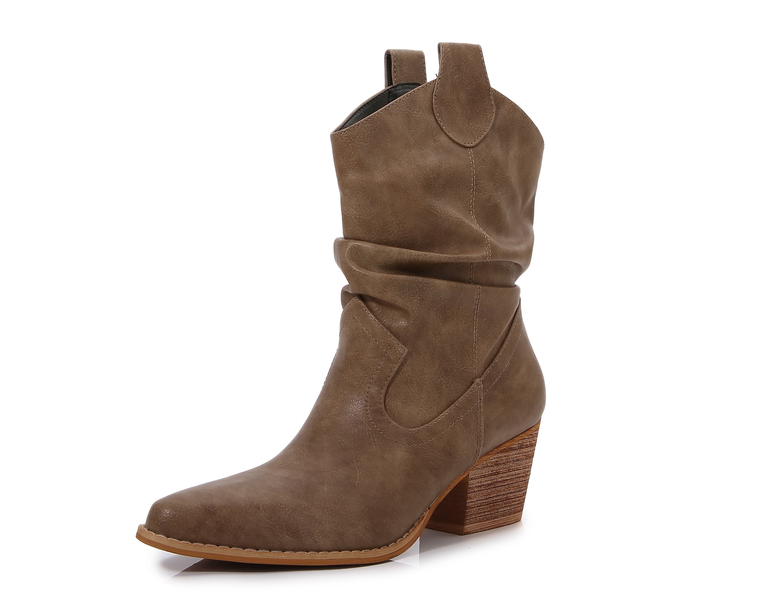 Premium PU Leather Wooden Heel Long Chelsea Boots (Camel, 9)