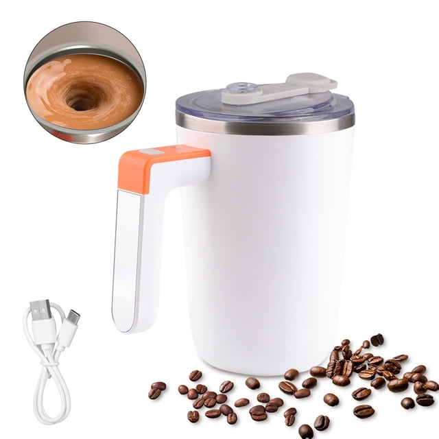 300ml Self Stirring Mug Temperature Heating Magnetic Coffee Mixing Cup with Lid Rechargeable 304 Stainless Steel Liner Waterproof Coffee Tea Milk Coco Smart Thermal Mixer Cups for Office School Gym