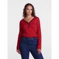 thumbnail image 2 of Scenario Women's and Women's Plus Striped Henley Shirt with Long Sleeves, Sizes XS-4X, 2 of 6