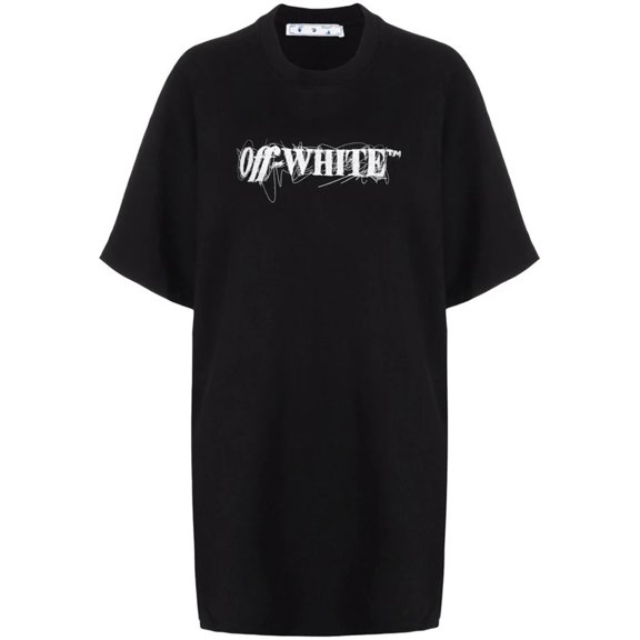 Off-White Women's Pen Logo Snap T-Shirt Dress Black