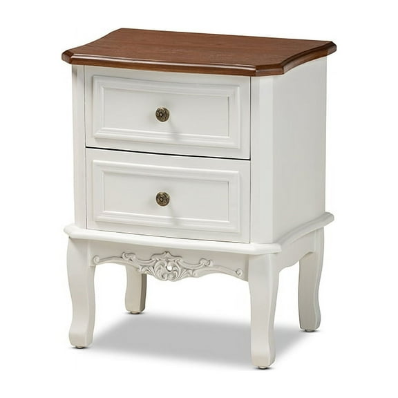 Darlene Classic and Traditional French White and Cherry Brown Finished Wood 2-Drawer Nightstand