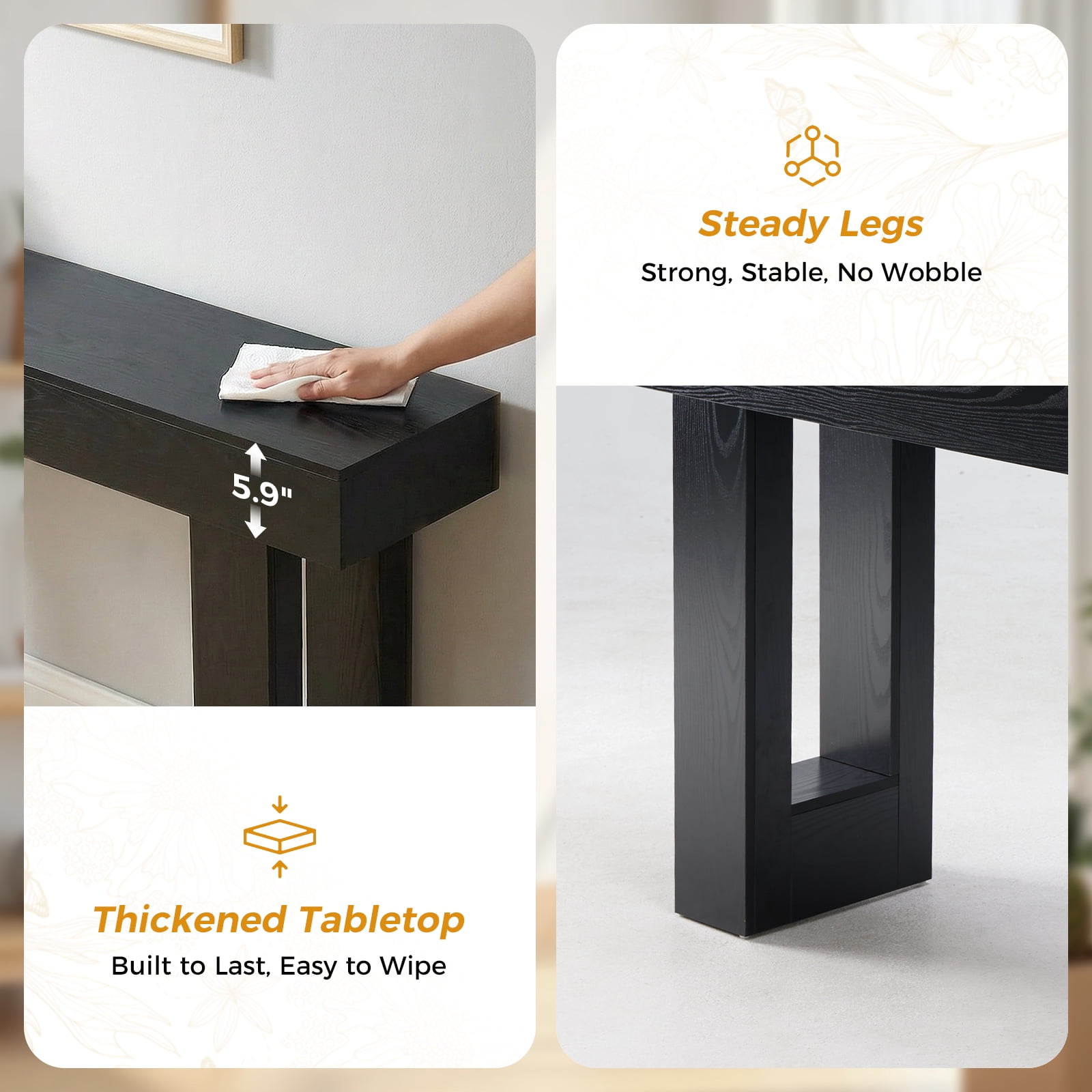 CONCETTA 63-inch Long Console Table, Wooden Farmhouse Sofa Table Behind Couch, Entryway for Hallway, Living Room, Black