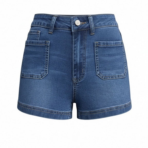 Dvprdro Womens Solid High Waist Denim Shorts Elastic Waist with Pockets Loose Fit Summer Jean Shorts