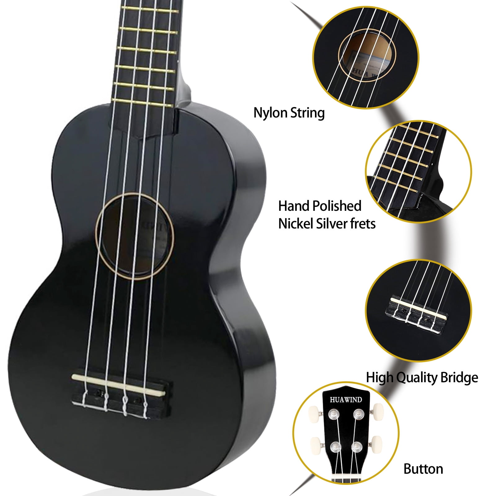 HUAWIND Ukulele, 21 inch Soprano Ukulele For Kid Beginners, Hawaii Ukelele Four String Wood Uke