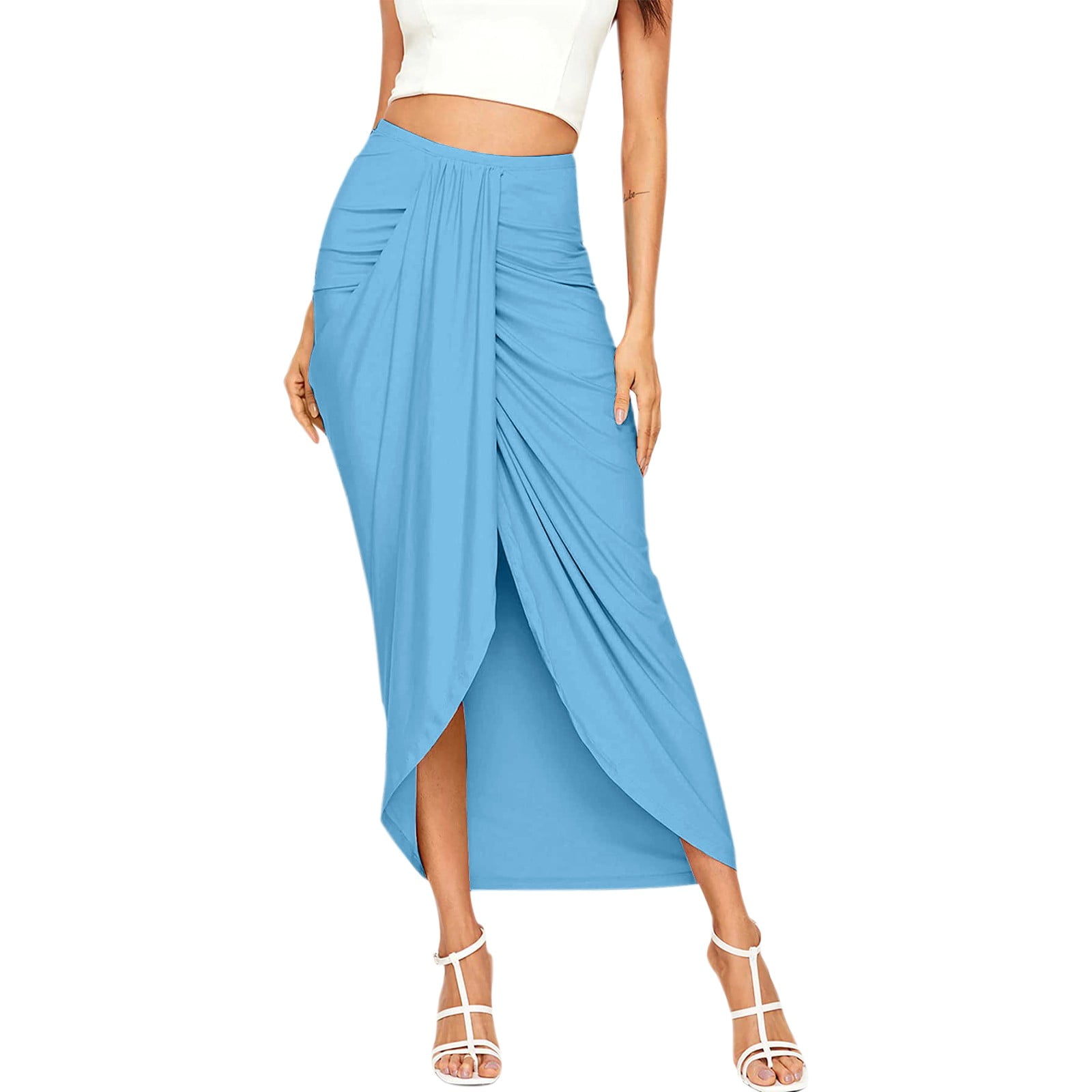 HHei_K Midi Skirts For Women,Daily Elegant Skirt Split Wrap Asymmetric ...