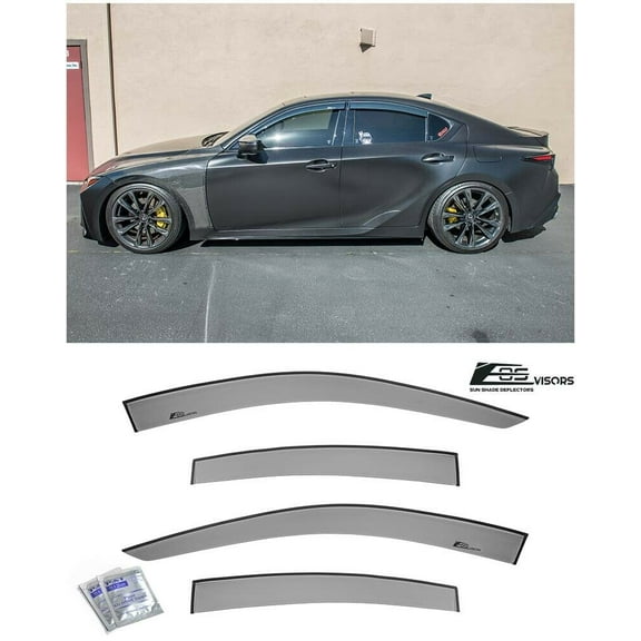 Replacement For 2021-Present Lexus IS300 IS350 IS500 | EOS Visors JDM Tape-On Style SMOKE TINTED Side Vents Window Deflectors Rain Guard DWV-V150