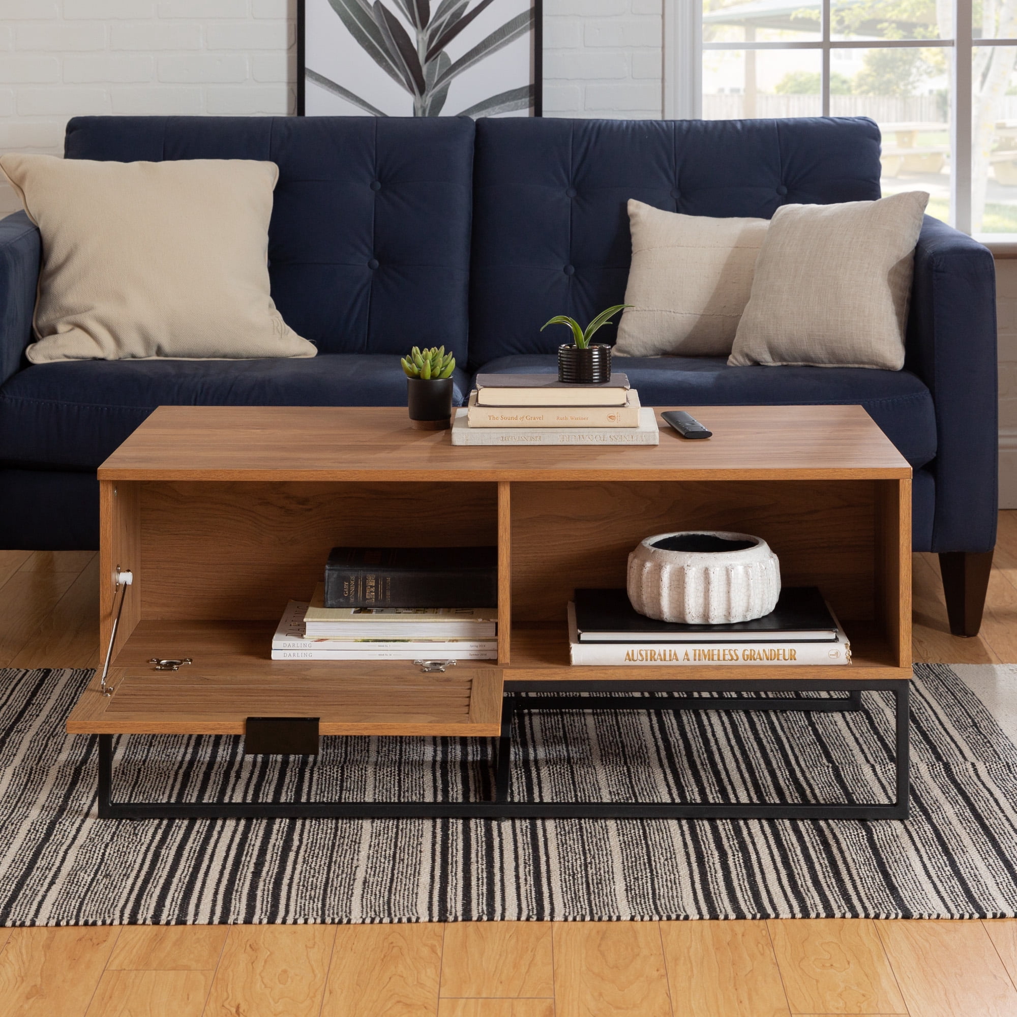 Niantic Modern Slat Door Storage Coffee Table, English Oak