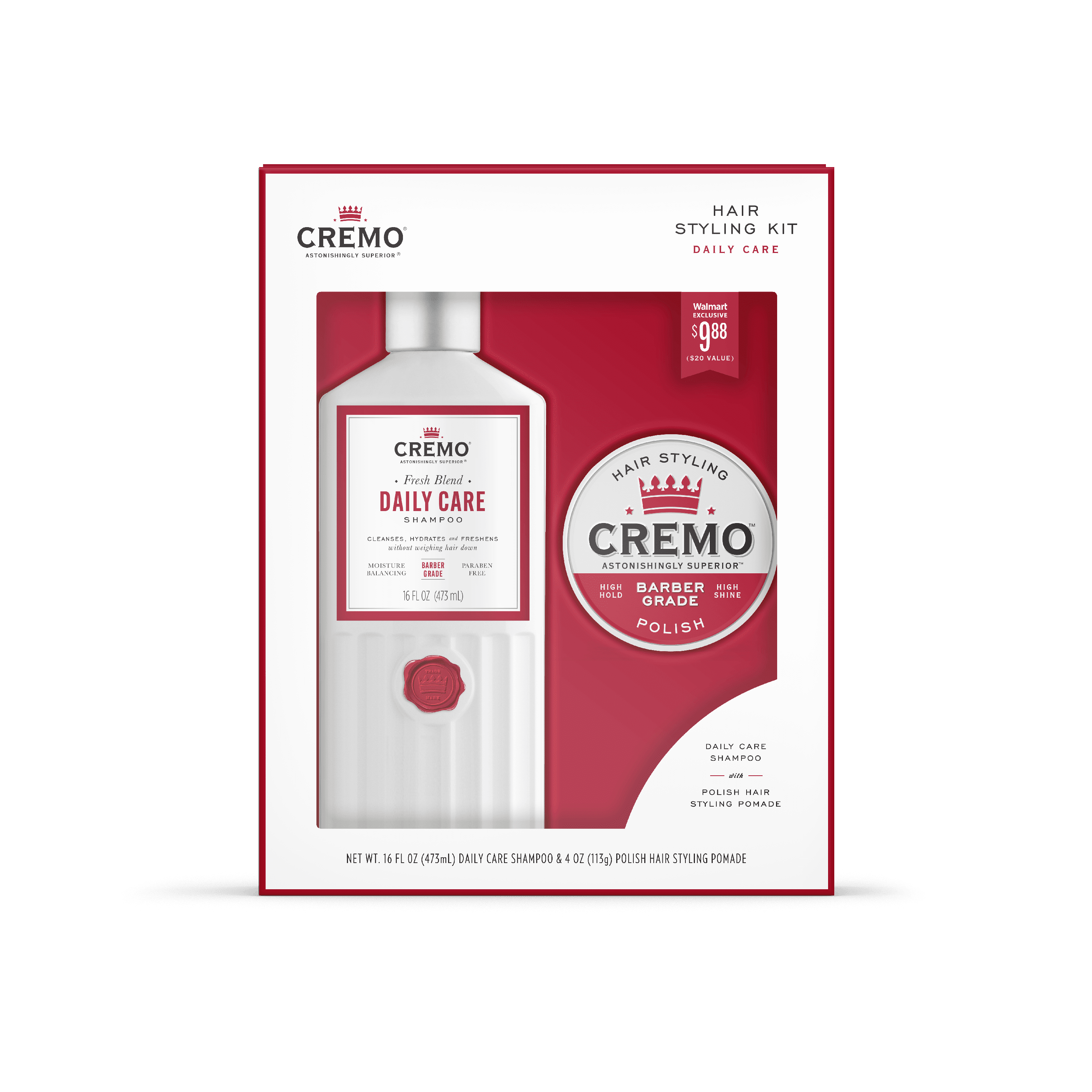 Cremo Hair Styling Daily Care Shampoo & Polish Hair Pomade Kit