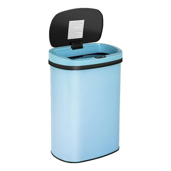 Pemberly Row 13 Gallon Stainless Steel Motion Sensor Automatic Trash Can in Blue
