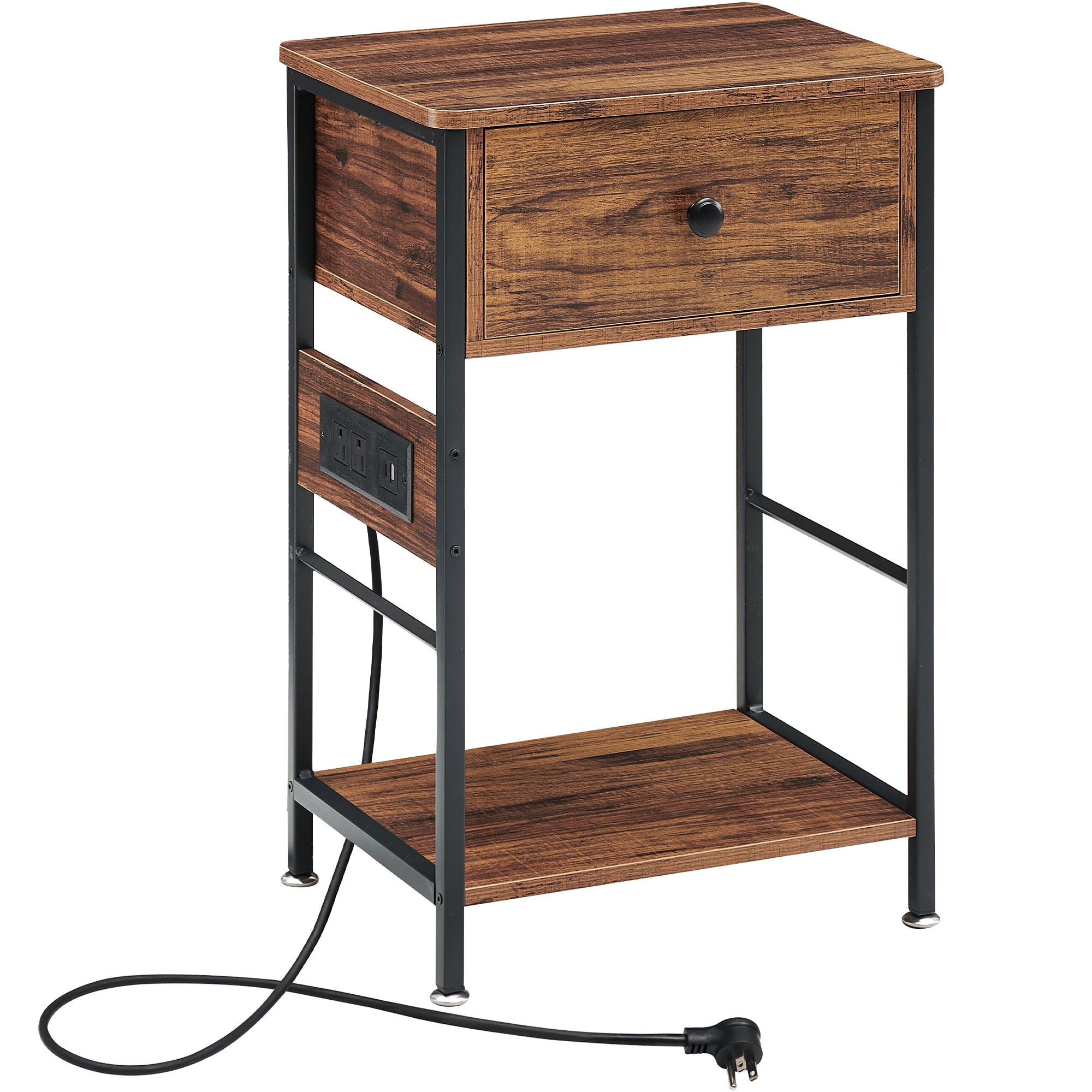 DSSTYLES Nightstands with Charging Station Wood End Table Side Table