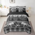 thumbnail image 2 of Feelyou Moode Deer Print Bedding Comforter Set 7pcs for Men, Pine Tree Botanical King Bedding Sets, Grey Buffalo Plaid Reversible Bed Sheets, Luxury Bedroom Decor, 2 of 8