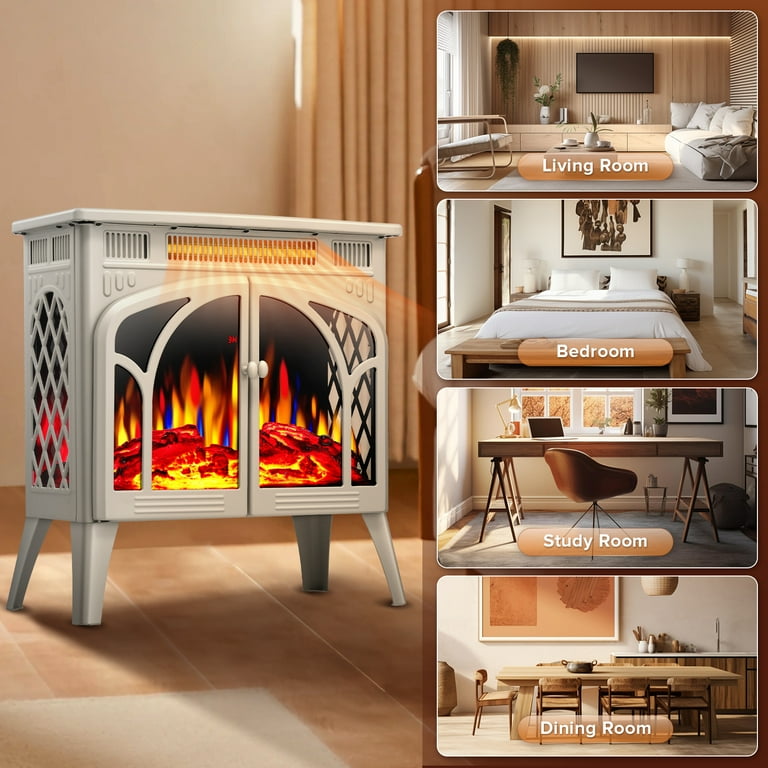 Auseo 25'' LED Electric Fireplace, 3D Realistic Flame, Remote