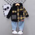 thumbnail image 2 of Baby Boy Outfits Boys Girls Long Sleeve Patchwork Plaid Prints Hooded Shirt Tops Pants Baby Boy Clothes Yellow 2 Years-3 Years, 2 of 4