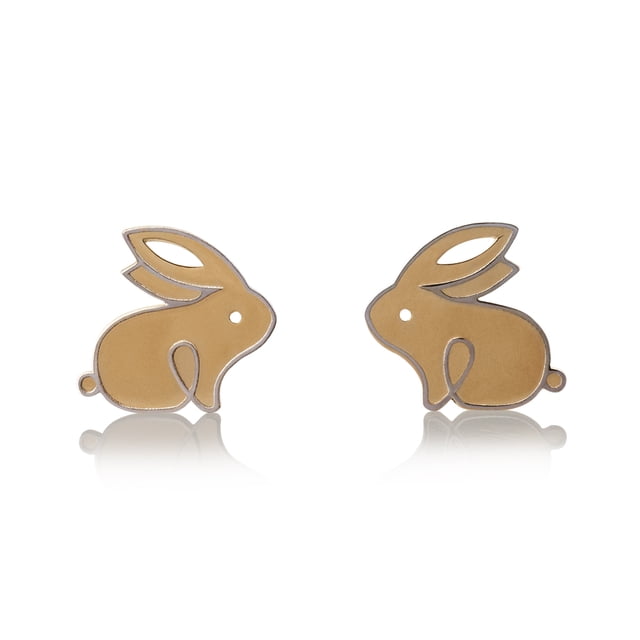 Aretes de oro 14k GIALLO Broquel GIALLO COLLECTION Conejos de oro amarillo con oro blanco