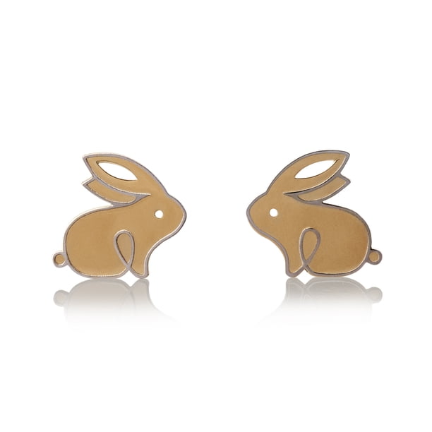 Aretes de oro 14k GIALLO Broquel GIALLO COLLECTION Conejos de oro amarillo con oro blanco