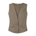 thumbnail image 4 of Fonma Women's Cotton Linen Sleeveless Vest Casual V Neck Button Down Blazer Waistcoat Jackets Khaki XL, 4 of 6