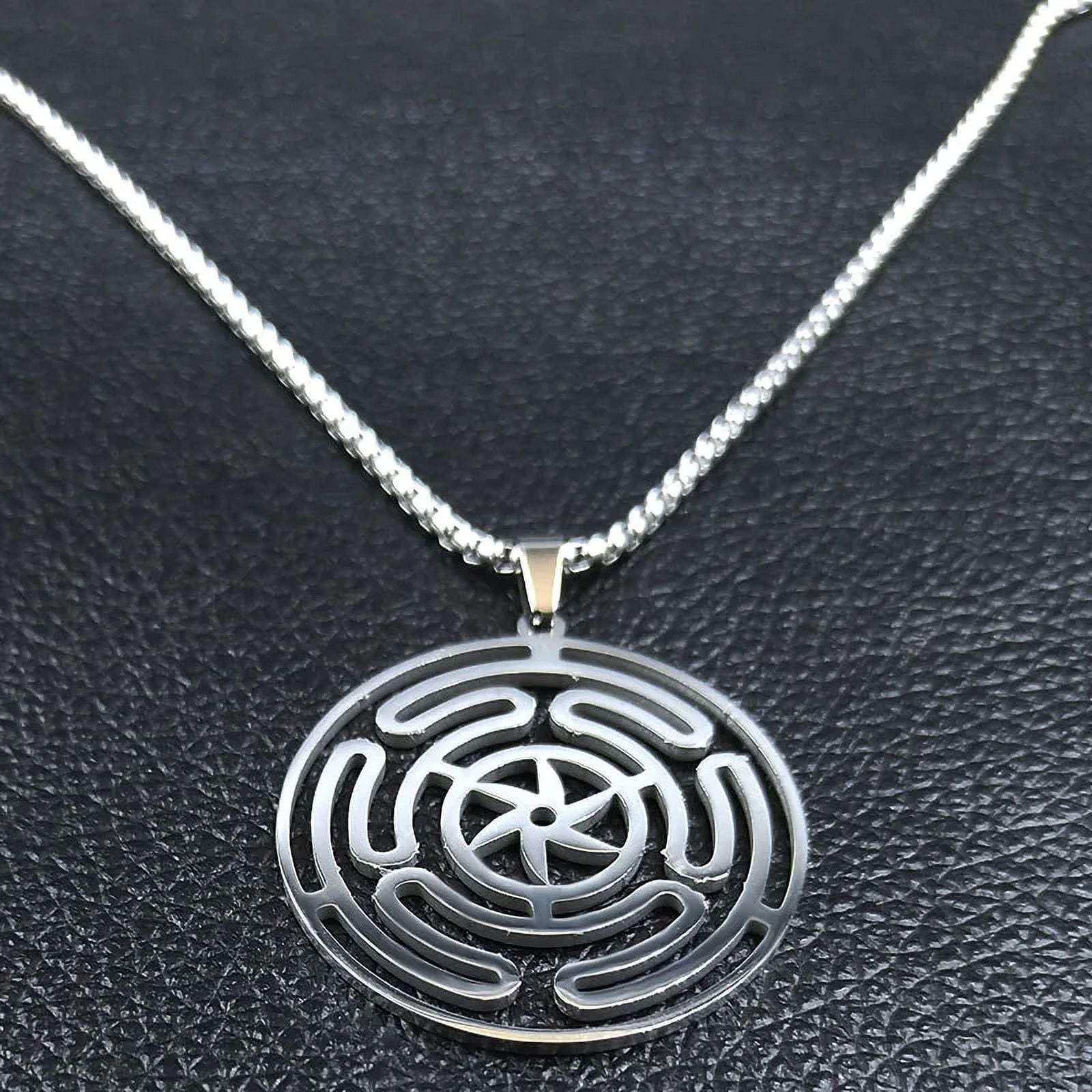 Hekate Wheel 14K White Gold Necklace Pendant Strophalos Hecate Magic Symbol Logo Charm PIN colier femme Jewelry
