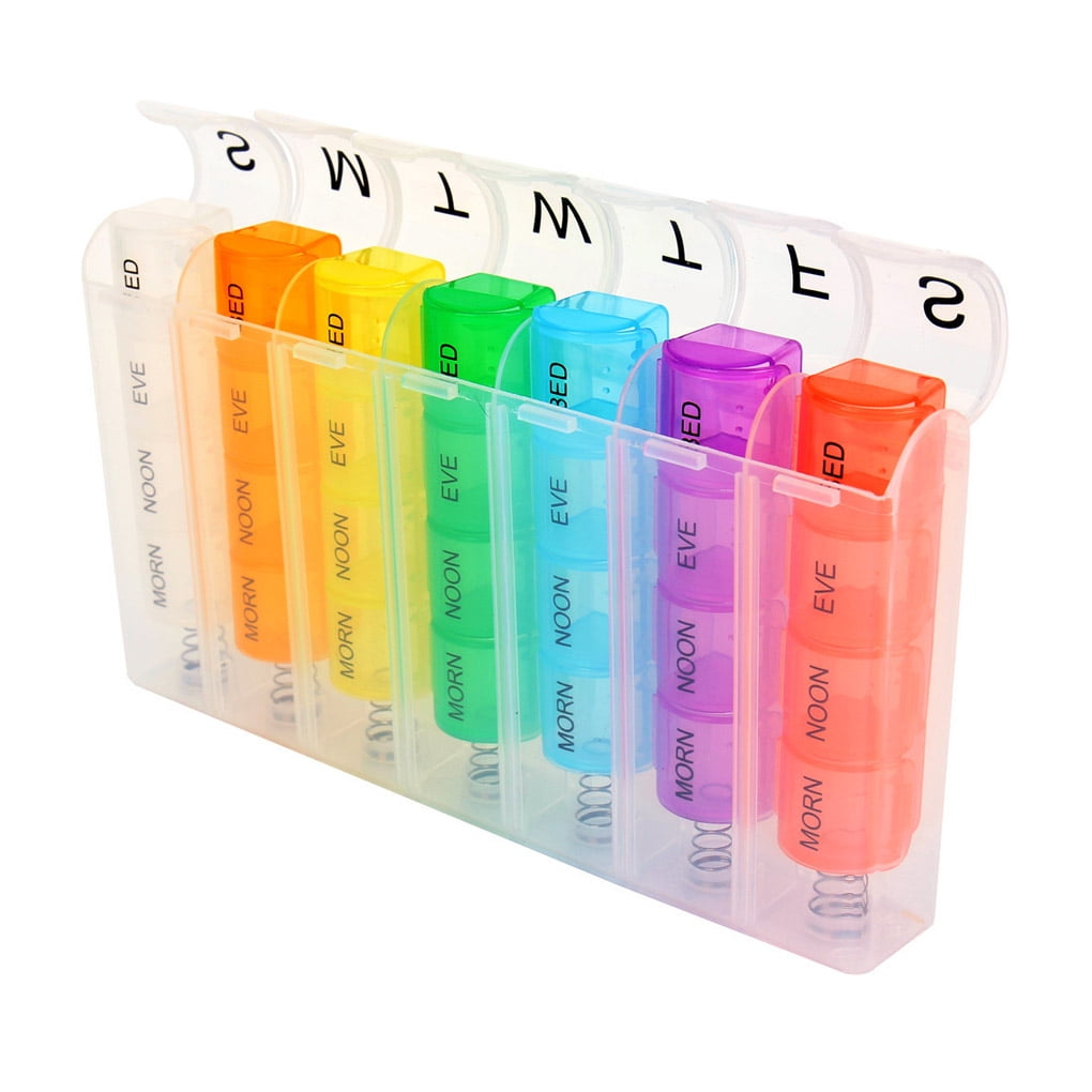 Machinehome 28 Grid Transparent Pill Box Plastic Spring 7 Color Weekly machinehome-28-grid-transparent-pill-box-plastic-spring-7-color-weekly