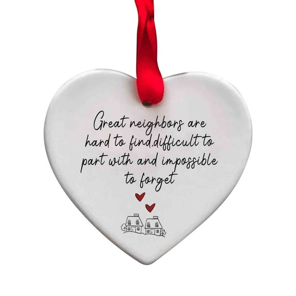 Aooww Neighbor Gifts Christmas Ornaments - Birthday Gifts for Neighbors, Friends, Women, Men, The Neighbors Favor, Christmas Tree Decorations Heart-Shaped Ceramic Ornament, As Show