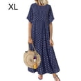 thumbnail image 1 of facefd Robe Maxi à Pois pour Femmes, Col Rond, Manches Courtes, Bleu Marine TG, 1 of 4