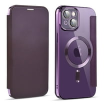 Mantto Wallet Case for iPhone 14,Compatible with Magsafe Charging,Luxury PU Leather Plating Shockproof Magnetic Flip RFID Blocking Card Slots Phone Case with Anti-scratch Lens Film,Purple