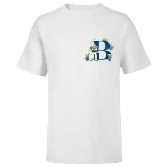 Disney and Pixar Alphabet Monogram Letter B Buzz Lightyear - Short Sleeve T-Shirt for Kids - Customized-White