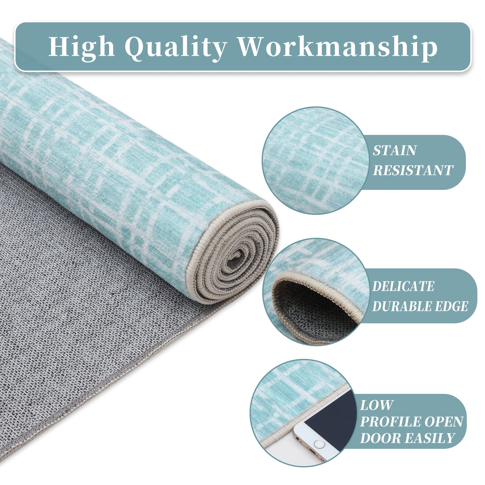 HOMERRY Area Rugs 6' x 9' Area Rug for Living Room Modern Plaid Washable Bedroom Non-Slip Carpet for Home Decor, Mint Green