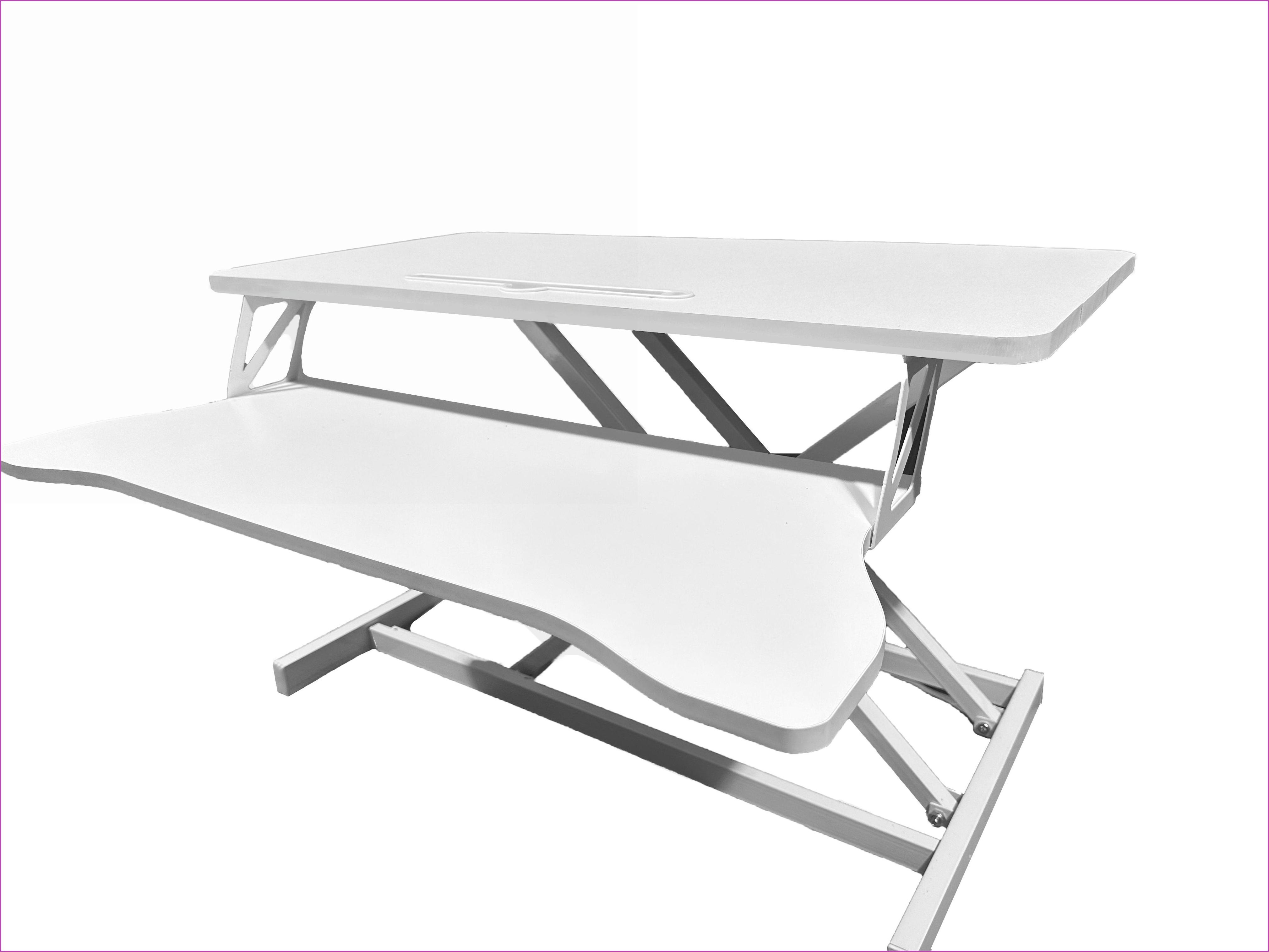 Desk Converter, 31.5”x15.7” Height Adjustable Sit to Stand Riser with Wide Keyboard Tray for Dual Monitors/Laptop, White | MDF+Metal
