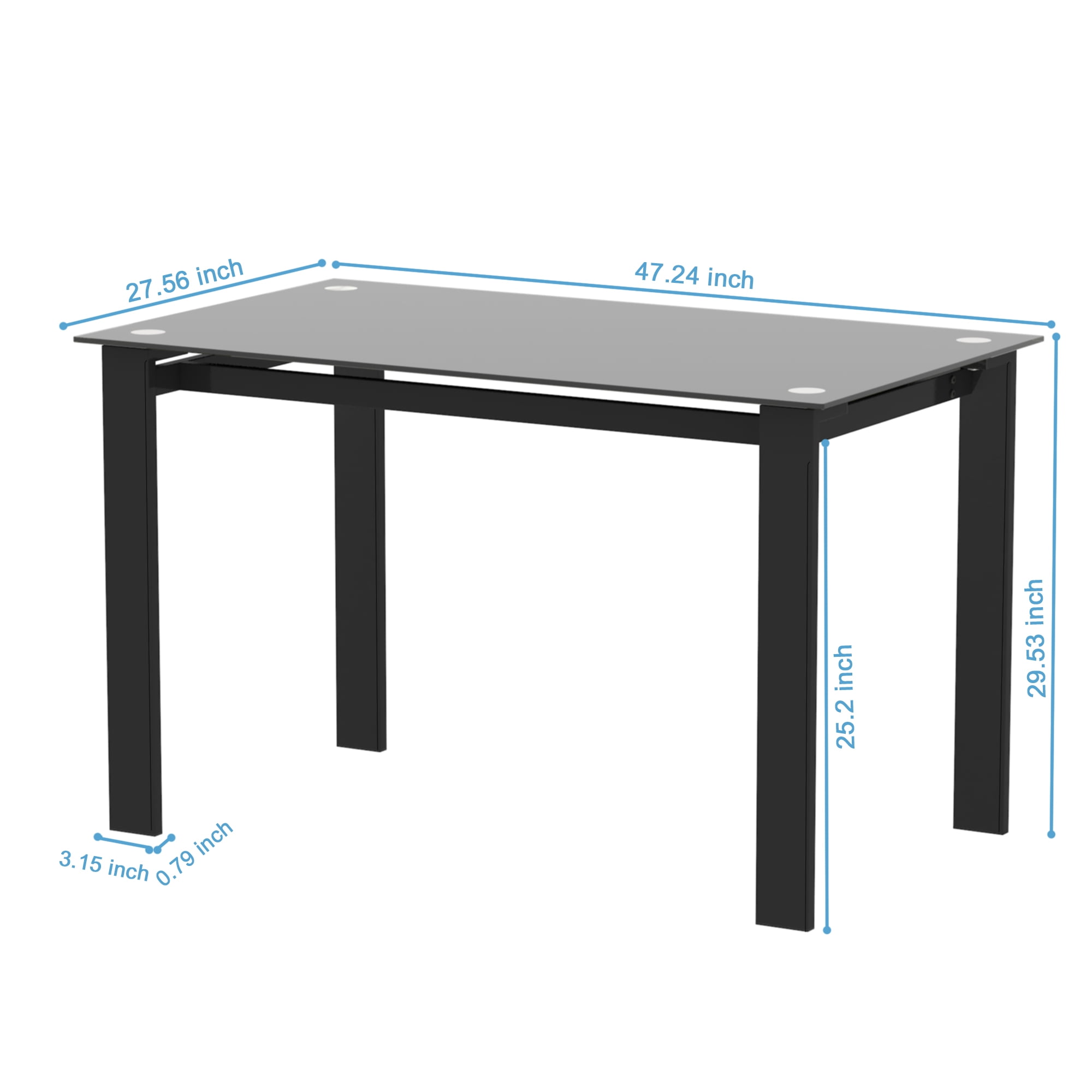 Kepooman 47.30" Tempered Glass Dining Table, Rectangular Dining Table with Metal Table Legs, Black Kitchen Table for Living Room Kepooman 47.30" Tempered Glass Dining Table, Rectangular Dining Table with Metal Table Legs, Black Kitchen Table for Living Room