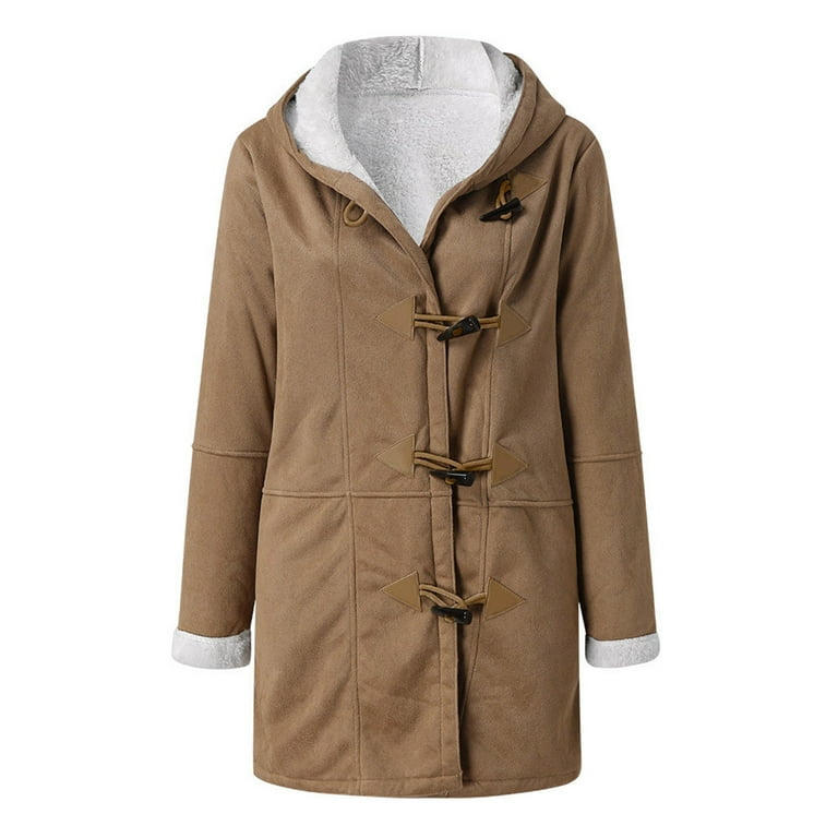 Fleece Jacket for Women Clearance Sale,Winter Warm Sherpa Lined Coats  Jackets for Women Plus Size Hooded Parka Faux Suede Long Pea Coat Outerwear