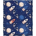 thumbnail image 2 of Cartoon Rocket Throw Blanket Spaceship Astronauts Planets Print Blanket Soft Lightweight Durable Cozy for Bed Couch Kids Gift 50"x60", 2 of 6